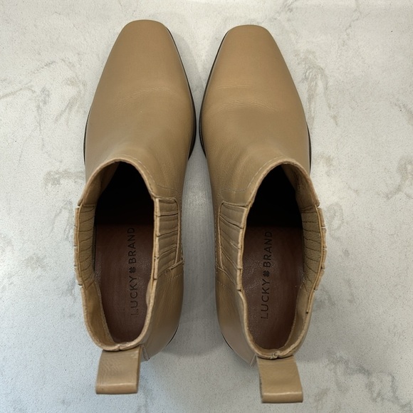 LUCKY BRAND Idola Beige Western Square Toe Stacked Heel Leather Booties 8 - Picture 10 of 16